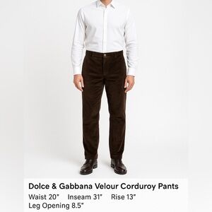 Dolce & Gabbana Brown Velvet Pants – Made in Italy – Size 35